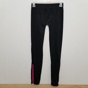 Pink Rose leggings Small contrast ankle zippers elastic pull on waist stretch